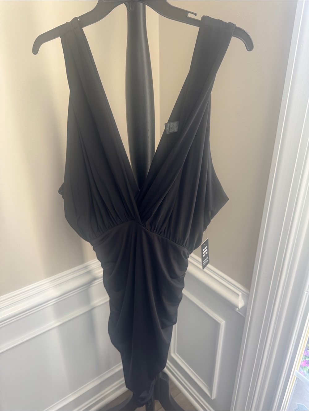 Express Black Draped V-Neck Slip Dress